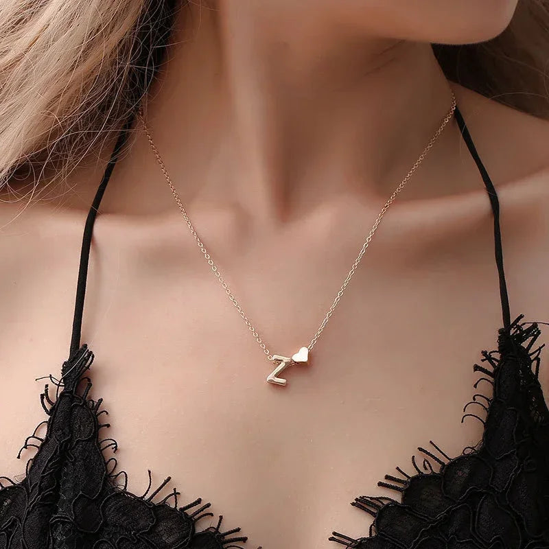 HeartSylé Necklace – Minimal Heart Charm with a Personalized Initial in a Refined Gold or Silver Finish