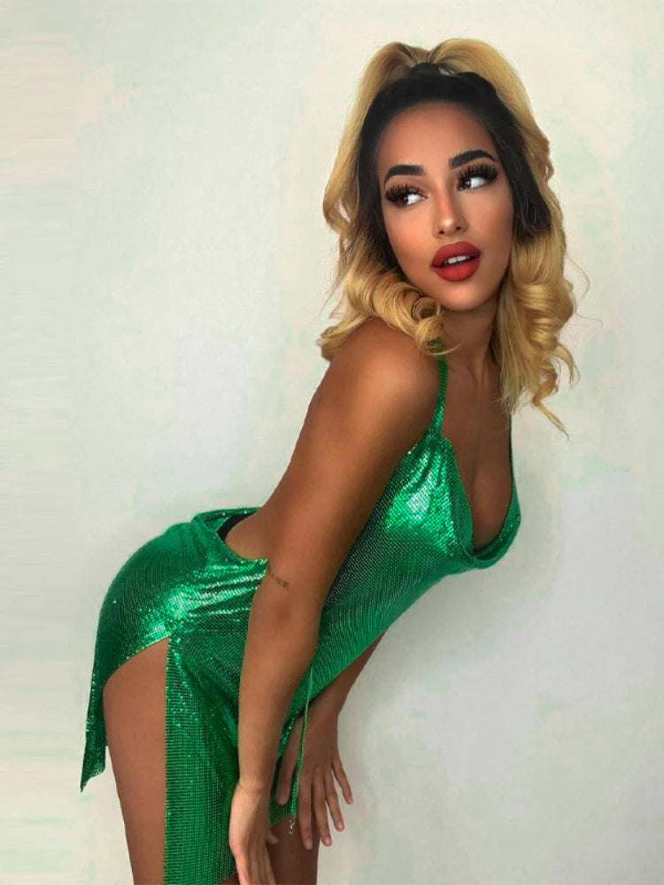 Aurelia Glimmer – Sequin Halter Mini Dress with a Chic Backless Party Silhouette