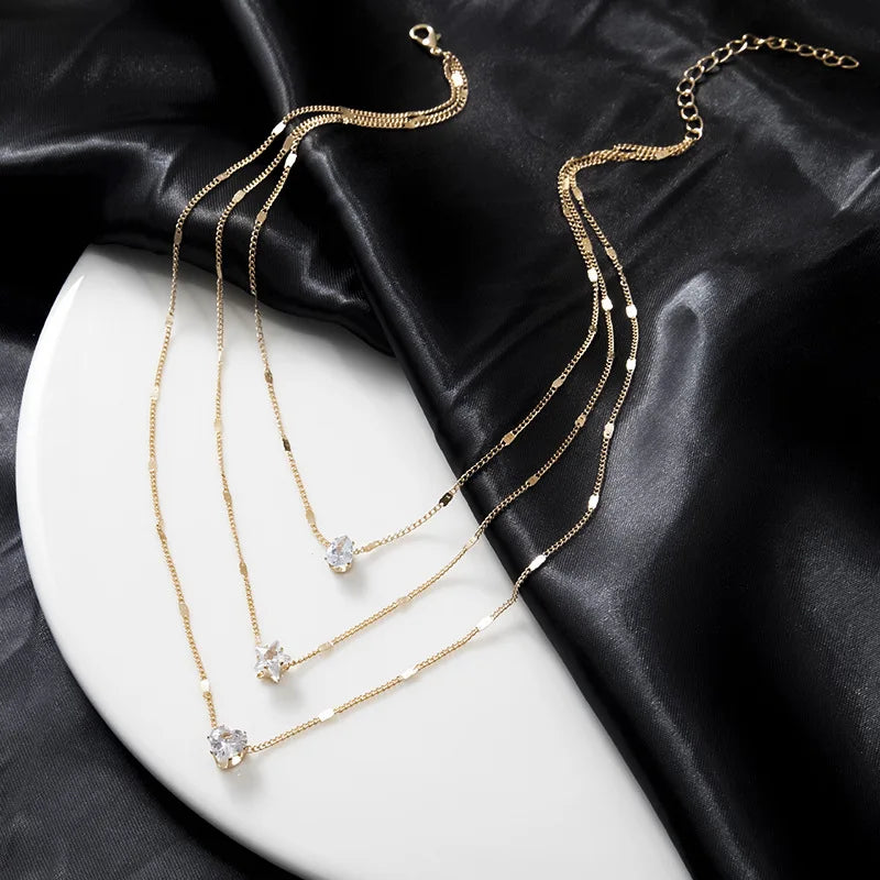 LumineZir Necklace – Delicate Layered Chains with a Sophisticated Zircon Glow
