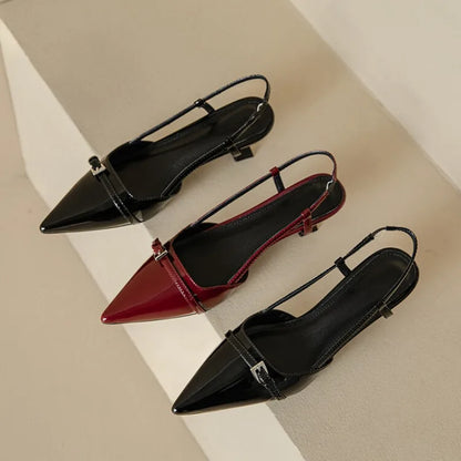 VerniÉlise Heels – Patent Leather Slingback with a Refined Pointed Silhouette and Effortless Summer Comfort